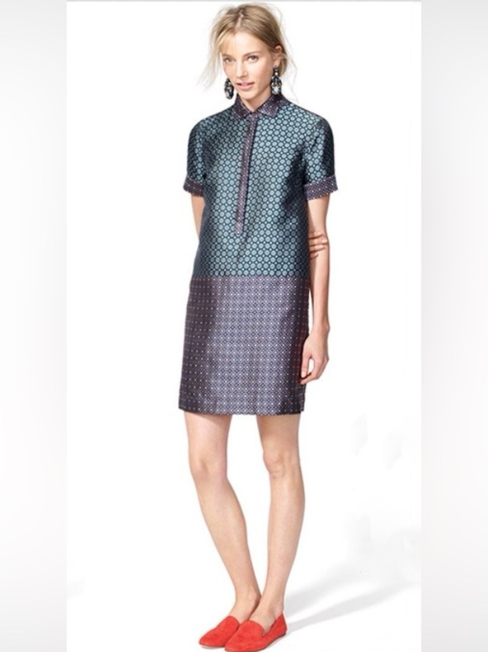 J CREW Collection | Two-Tone Jacquard Shift Dress in Teal and Purple - sz 8